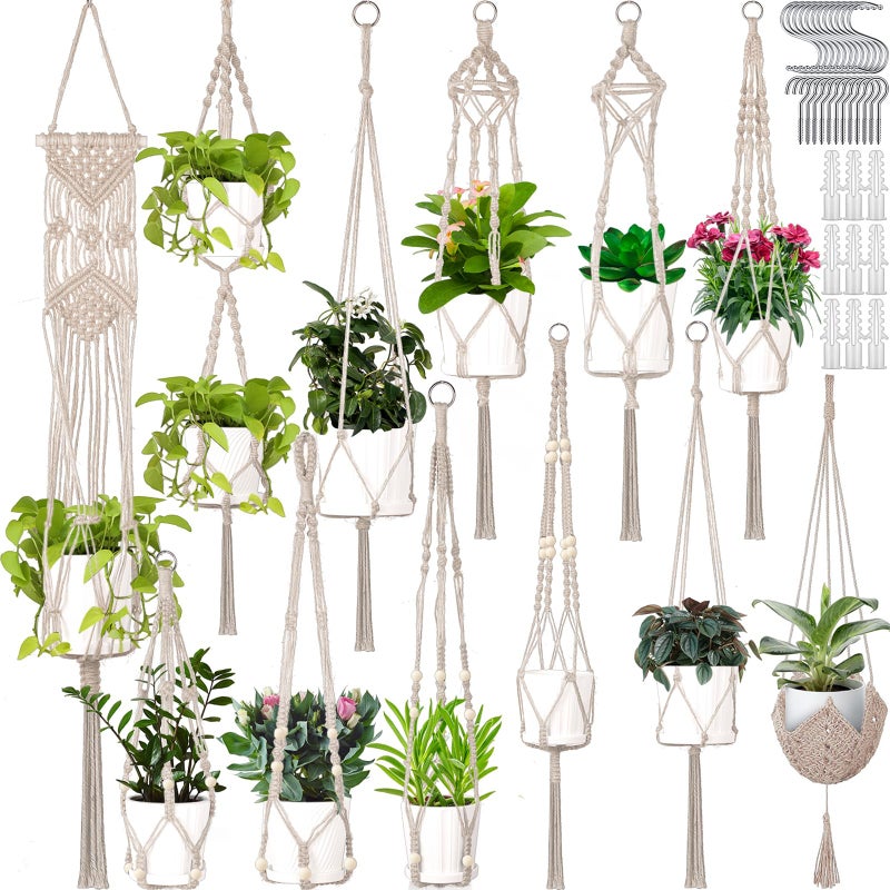 Hoteam 12 Pcs Macrame Plant Hangers Macrame Hanging Planters for Indoor Plants Handmade Boho Hanging Plant Holder for Outdoor Home Decor Wall Flower Pots Basket(White) - Image 1